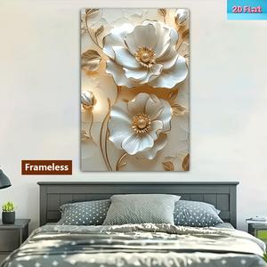 White & Gold Floral 3-Piece Canvas Wall Art Set | Framed & Unframed