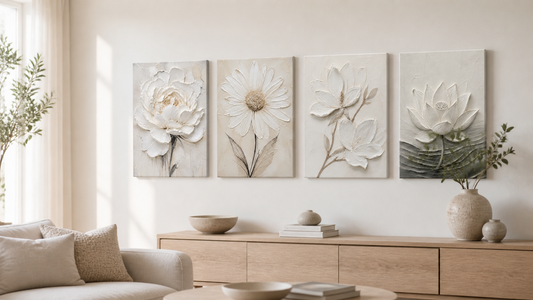White Textured Floral Canvas Wall Art: Neutral Botanical Decor Ideas