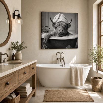 Funny Bathroom Animals Black & White Gallery Wrapped Canvas Wall Art