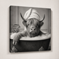 Funny Bathroom Animals Black & White Gallery Wrapped Canvas Wall Art