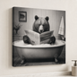 Funny Bathroom Animals Black & White Gallery Wrapped Canvas Wall Art
