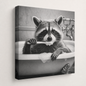 Funny Bathroom Animals Black & White Gallery Wrapped Canvas Wall Art