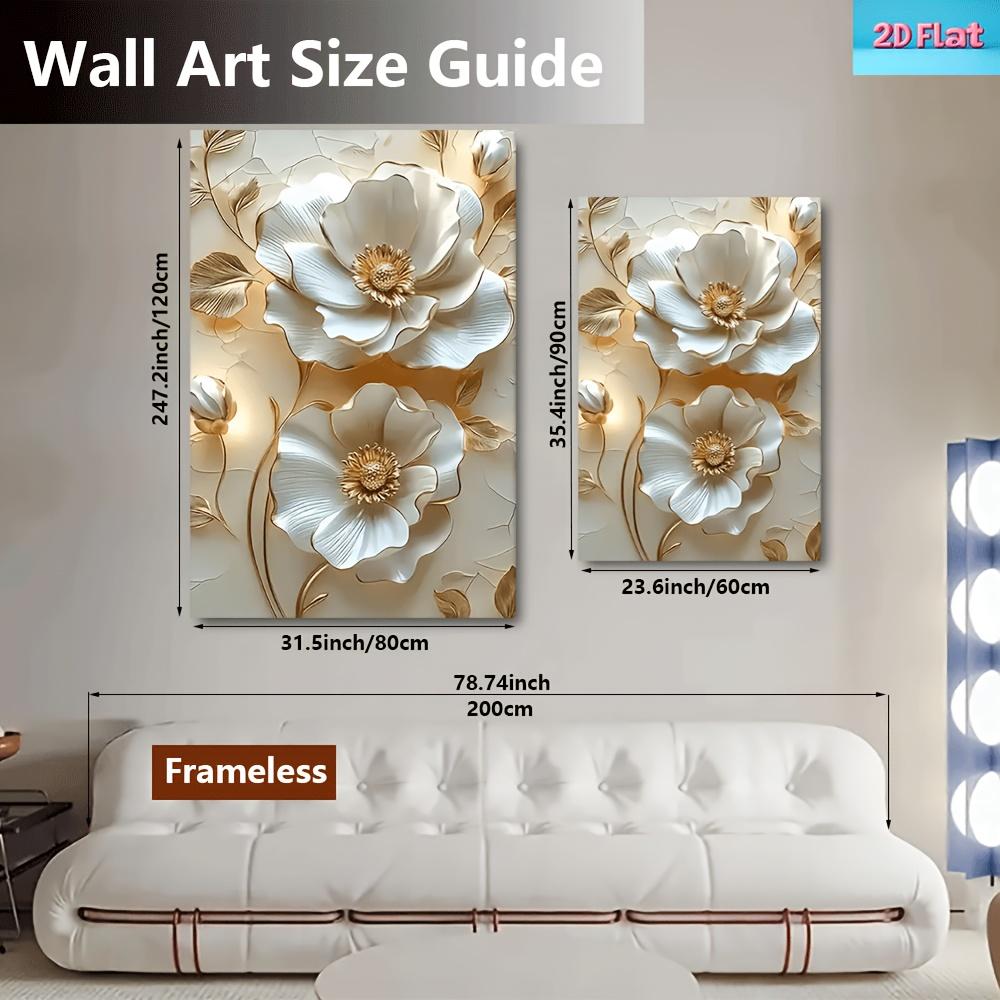White and Gold Floral Canvas Wall Art