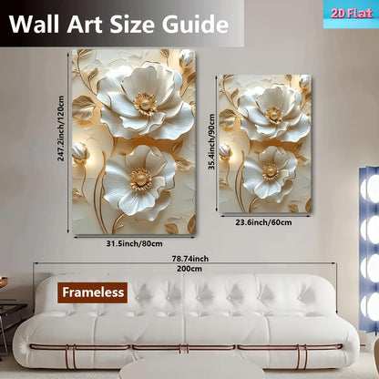 White and Gold Floral Canvas Wall Art