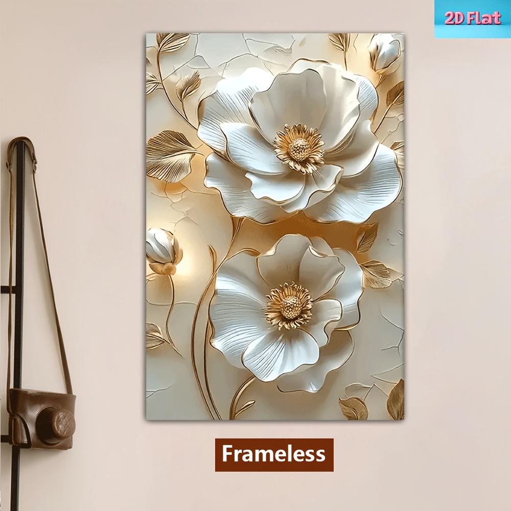 White and Gold Floral Canvas Wall Art