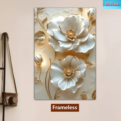 White and Gold Floral Canvas Wall Art