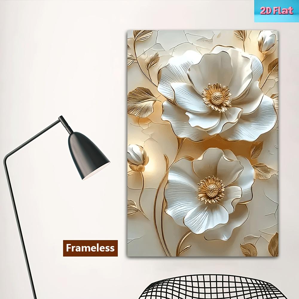 White and Gold Floral Canvas Wall Art