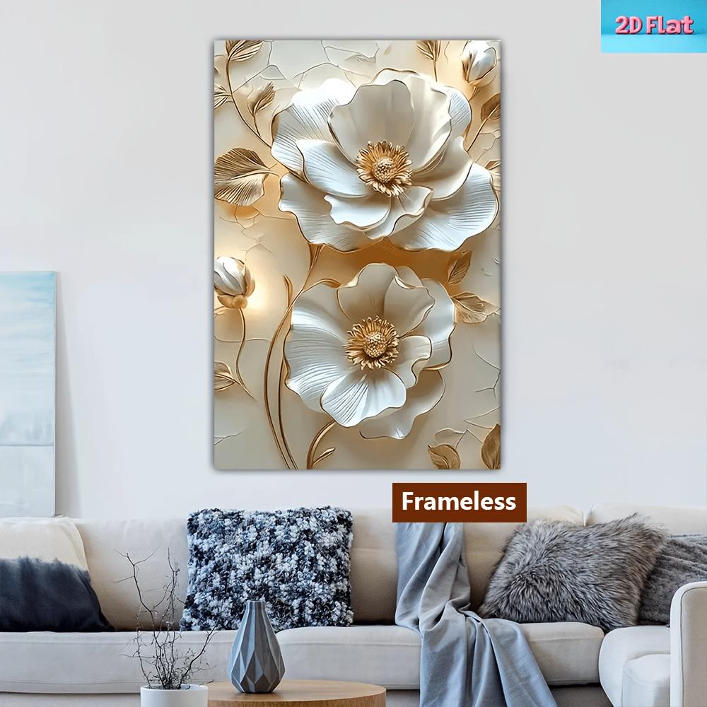 White and Gold Floral Canvas Wall Art