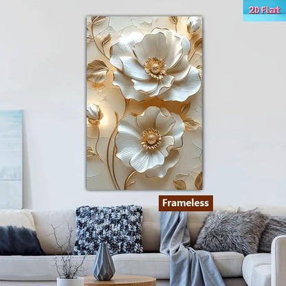 White and Gold Floral Canvas Wall Art