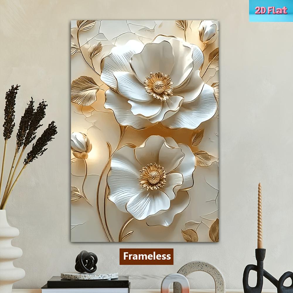 White and Gold Floral Canvas Wall Art