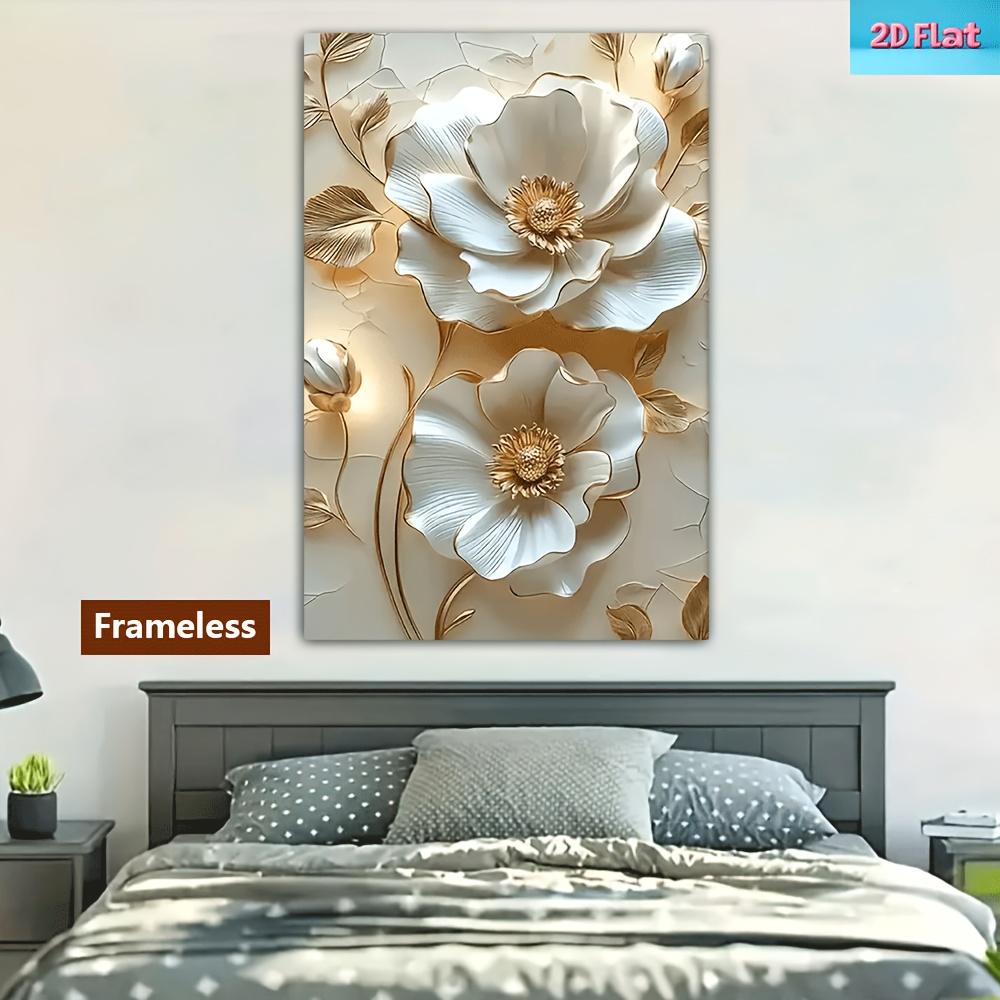 White and Gold Floral Canvas Wall Art