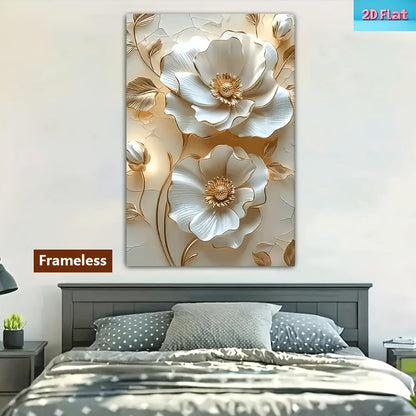 White and Gold Floral Canvas Wall Art