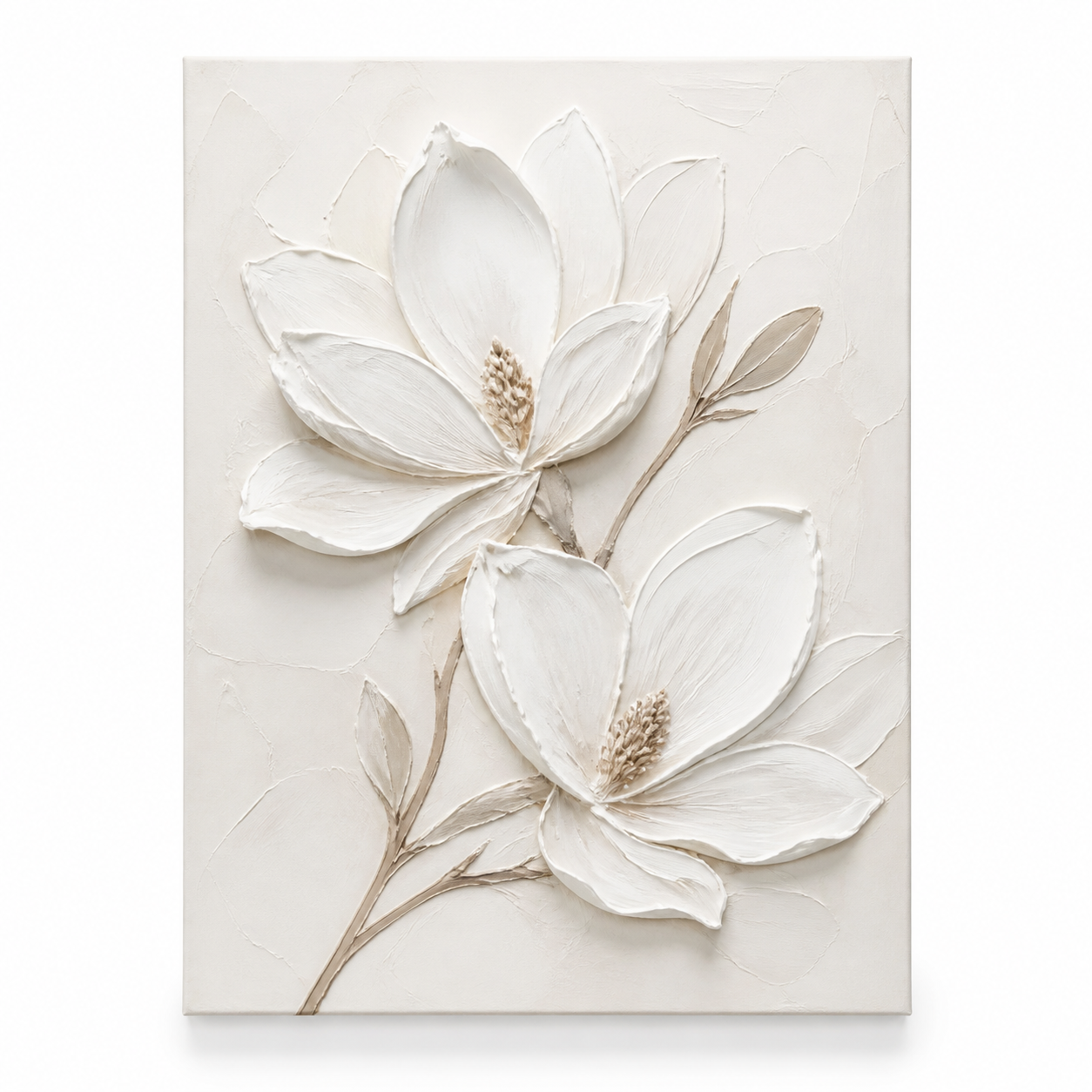White textured floral canvas wall art - Ivory Magnolia front view