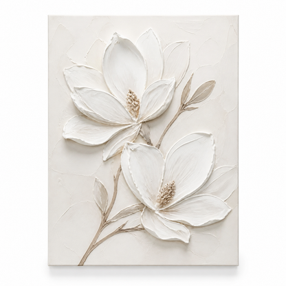 White textured floral canvas wall art - Ivory Magnolia front view