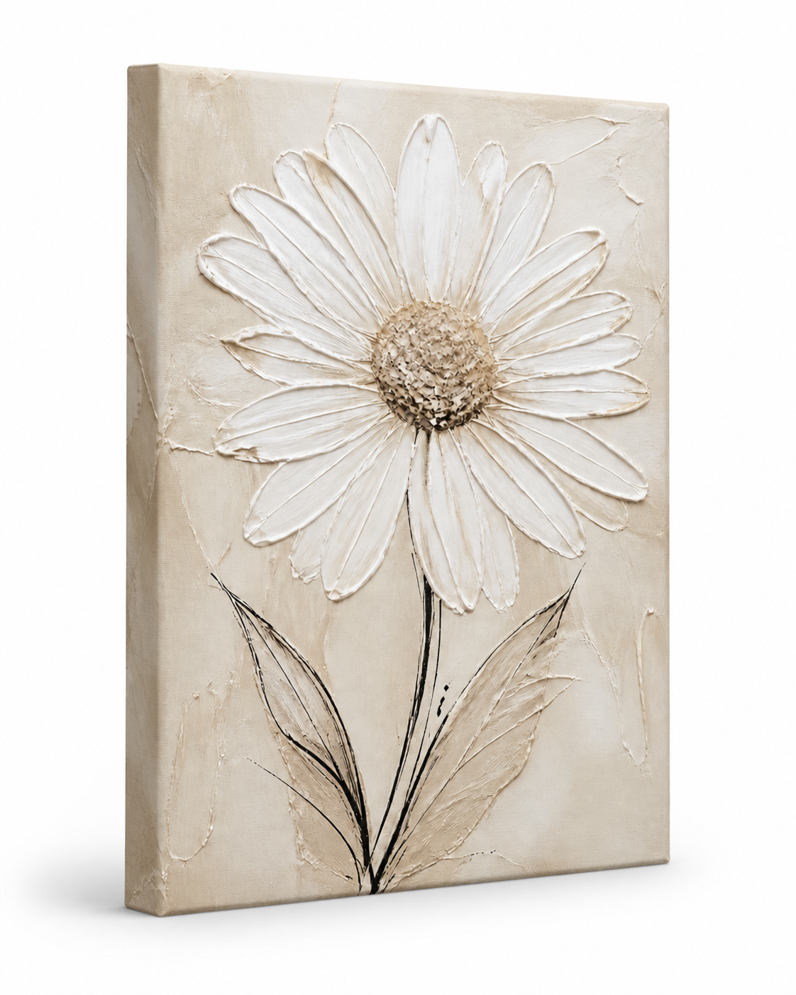 White textured floral canvas wall art - Sandstone Daisy side detail