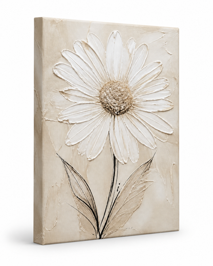 White textured floral canvas wall art - Sandstone Daisy side detail