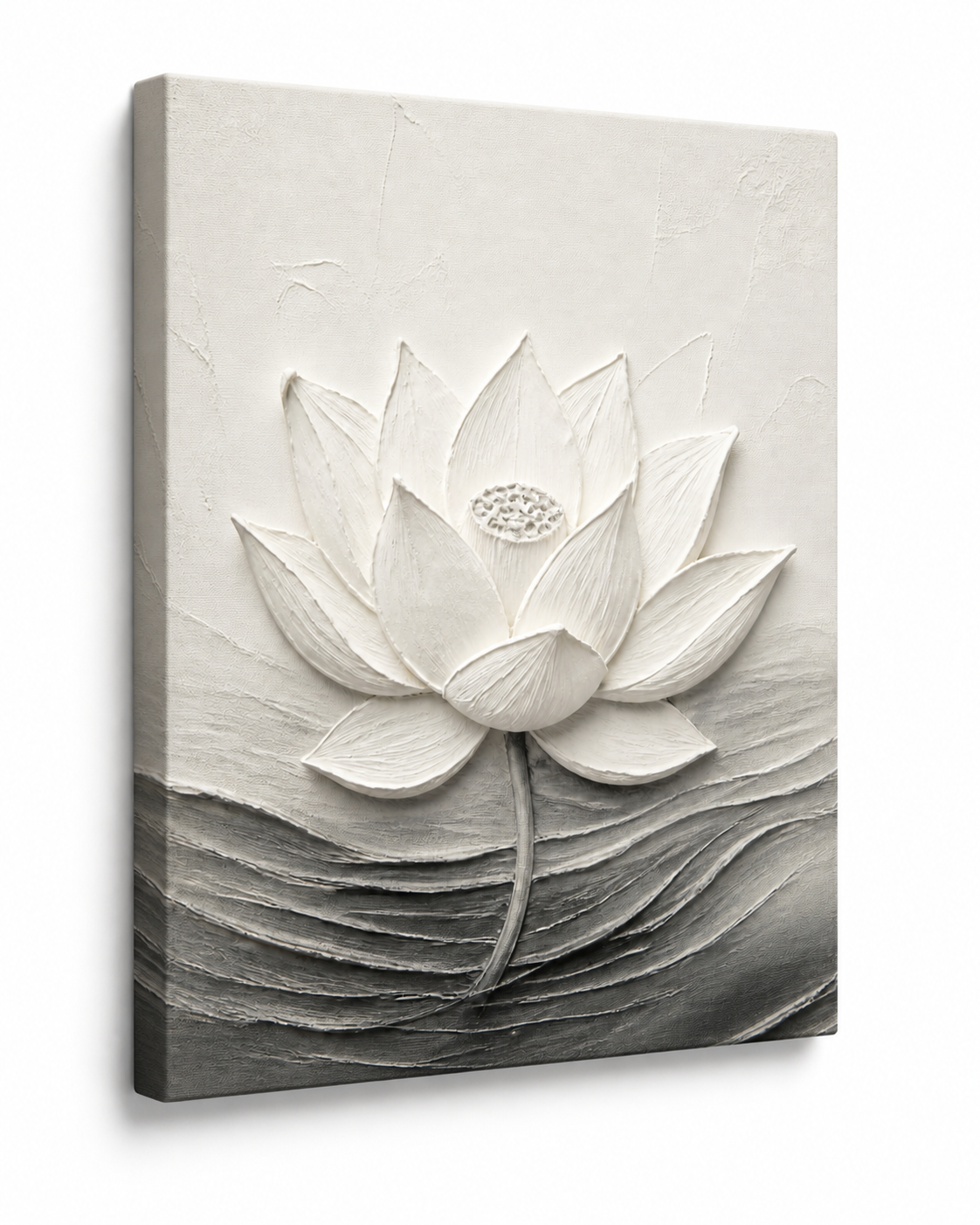 White textured floral canvas wall art - Zen Lotus side detail