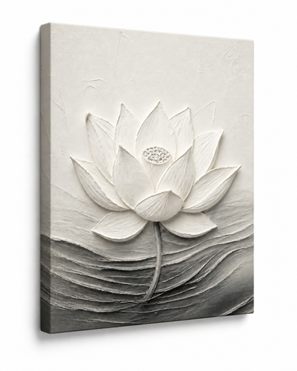 White textured floral canvas wall art - Zen Lotus side detail
